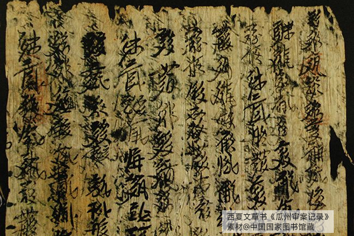 西夏文草書(shū)《瓜州審案記錄》，素材@中國(guó)國(guó)家圖書(shū)館